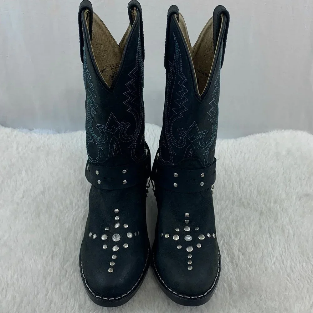 Smokey Mountain Embellished Black with Blue Cowgirl Boots Sz 13.5 - Picture 2 of 12